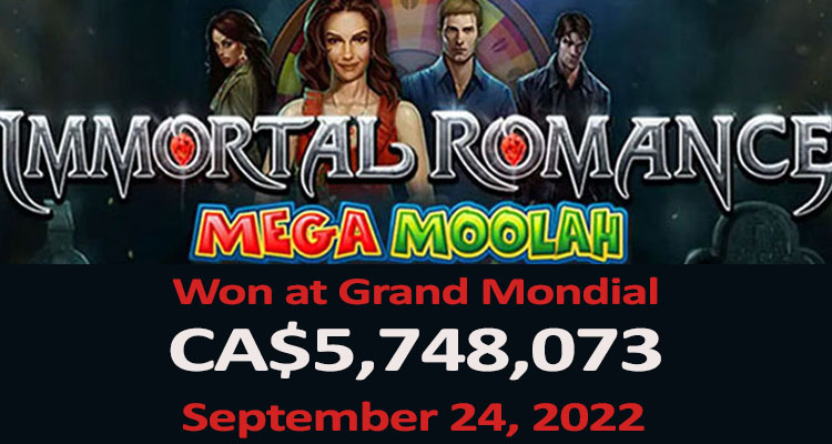 Mega Moolah menang pada September 2022 di Grand Mondial Casino